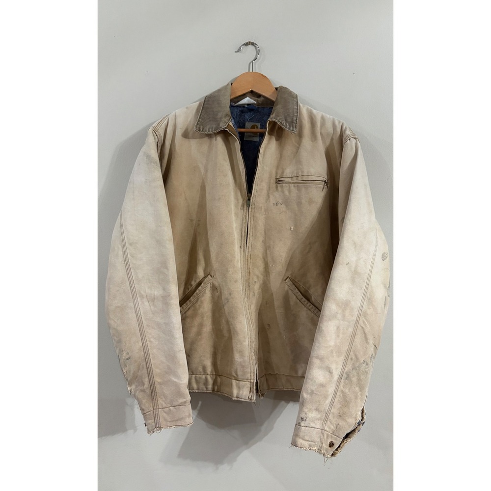 Vintage‎ Carhartt 6BLJT Detroit Jacket Tan Duck Canvas Blanket Lined Grungy 44T
